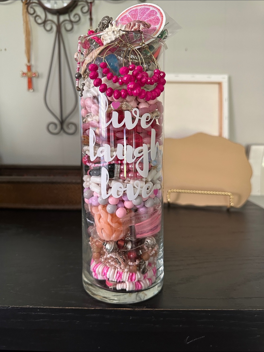Live Laugh Love Pink Decorative Mystery Jewelry Jar